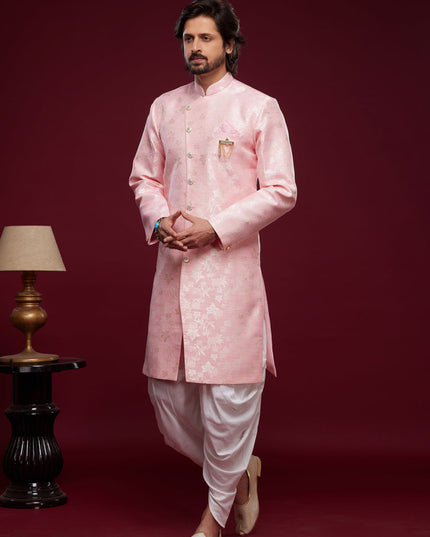 Pink Banarasi Jacquard Indo Western Outfit