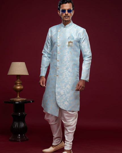 Sky Blue Banarasi Jacquard Indo Western Outfit