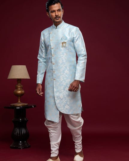 Sky Blue Banarasi Jacquard Indo Western Outfit