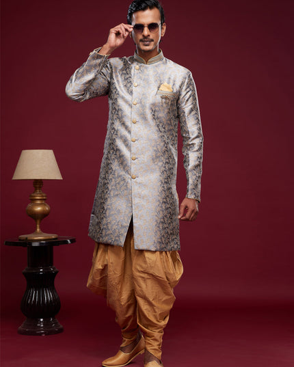 Grey Banarasi Jacquard Indo Western Outfit
