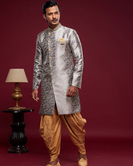 Grey Banarasi Jacquard Indo Western Outfit