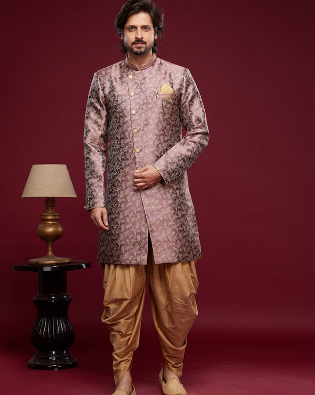 Onion Pink Banarasi Jacquard Indo Western Outfit