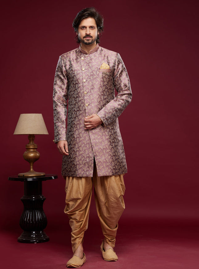 Onion Pink Banarasi Jacquard Indo Western Outfit