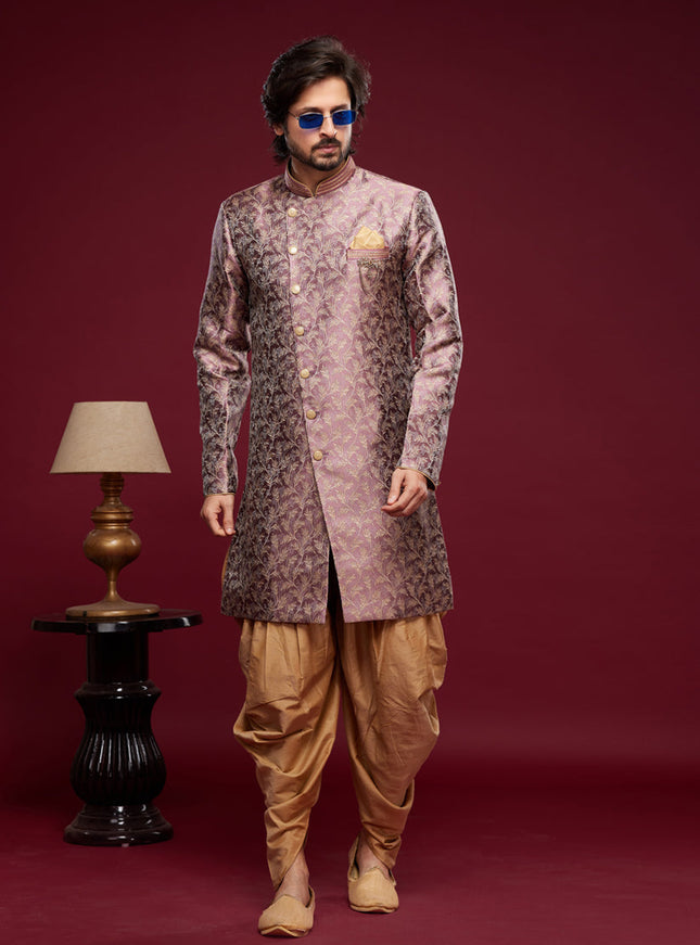 Onion Pink Banarasi Jacquard Indo Western Outfit