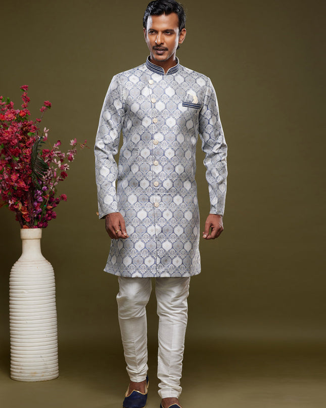 Grey Banarasi Jacquard Indo Western Outfit