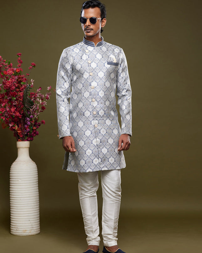 Grey Banarasi Jacquard Indo Western Outfit