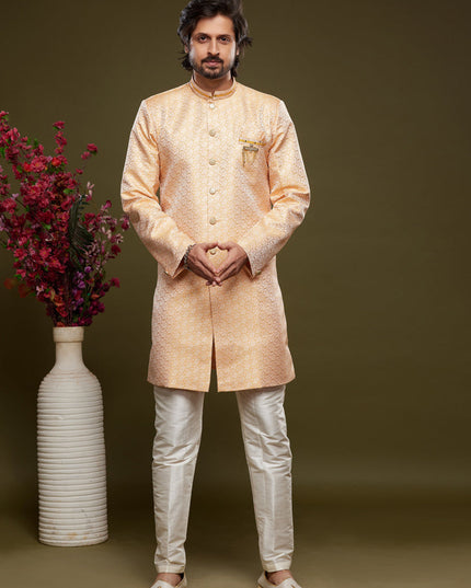 Orange Banarasi Jacquard Indo Western Outfit