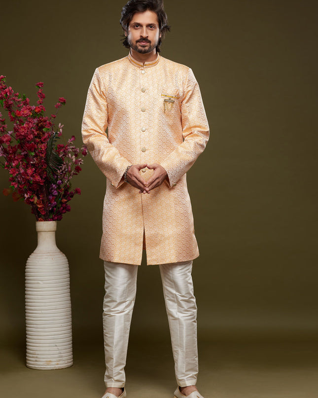 Orange Banarasi Jacquard Indo Western Outfit