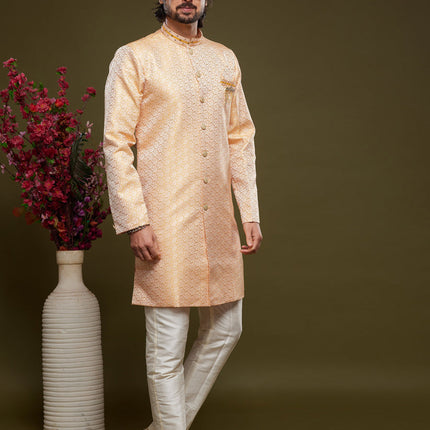 Orange Banarasi Jacquard Indo Western Outfit