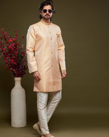 Orange Banarasi Jacquard Indo Western Outfit