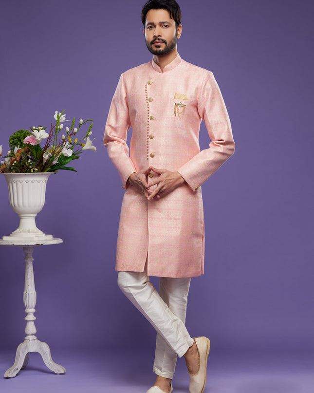 Pink Banarasi Jacquard Indo Western Outfit