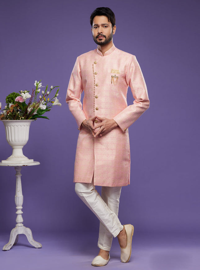Pink Banarasi Jacquard Indo Western Outfit