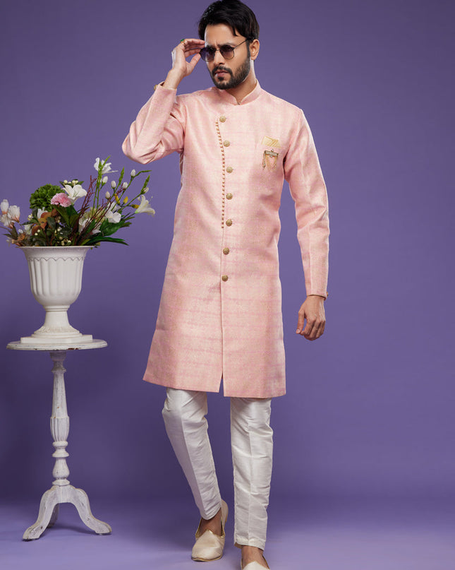 Pink Banarasi Jacquard Indo Western Outfit