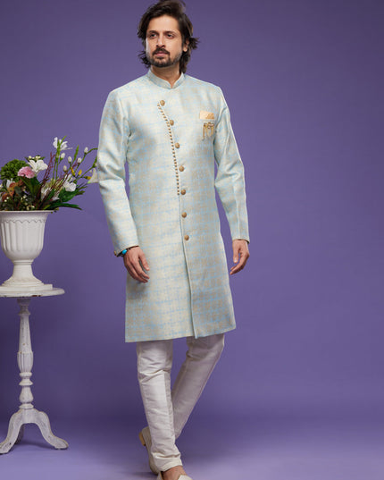 Sky Blue Banarasi Jacquard Indo Western Outfit
