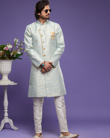 Sky Blue Banarasi Jacquard Indo Western Outfit