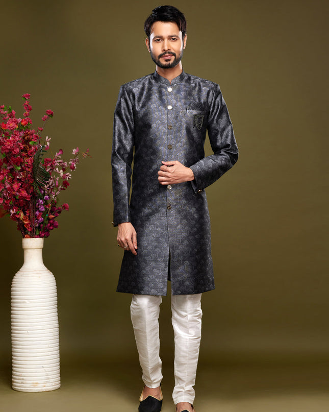 Black Banarasi Jacquard Indo Western Outfit