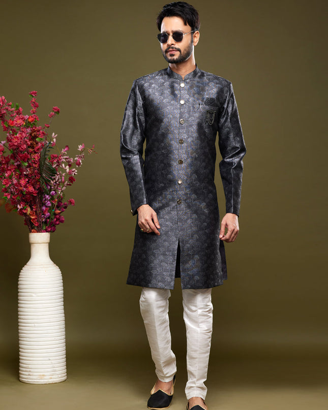 Black Banarasi Jacquard Indo Western Outfit