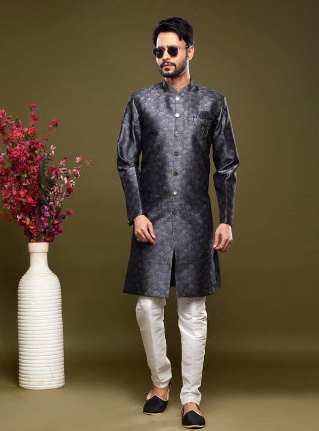 Black Banarasi Jacquard Indo Western Outfit