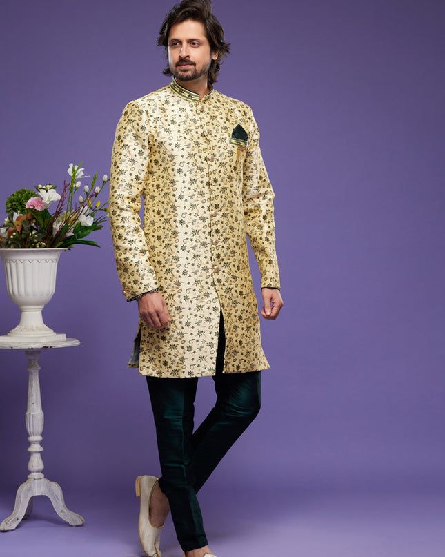 Golden Banarasi Jacquard Indo Western Outfit