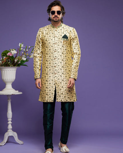Golden Banarasi Jacquard Indo Western Outfit