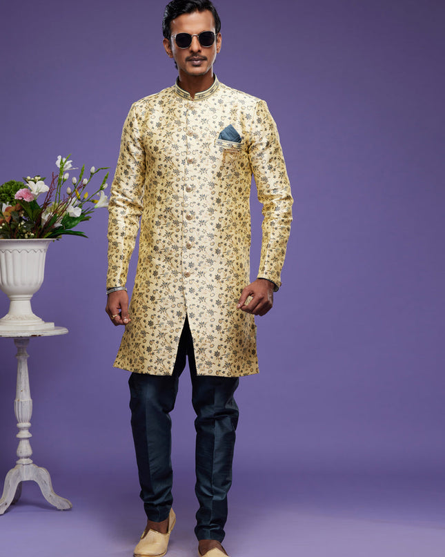 Golden Banarasi Jacquard Indo Western Outfit