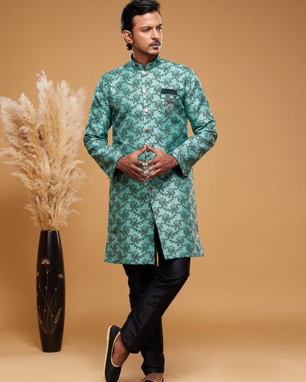 Rama Green Banarasi Jacquard Indo Western Outfit