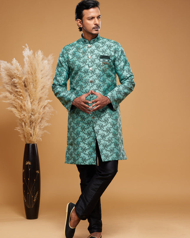 Rama Green Banarasi Jacquard Indo Western Outfit