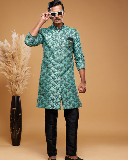 Rama Green Banarasi Jacquard Indo Western Outfit