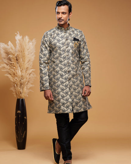 Beige Banarasi Jacquard Indo Western Outfit