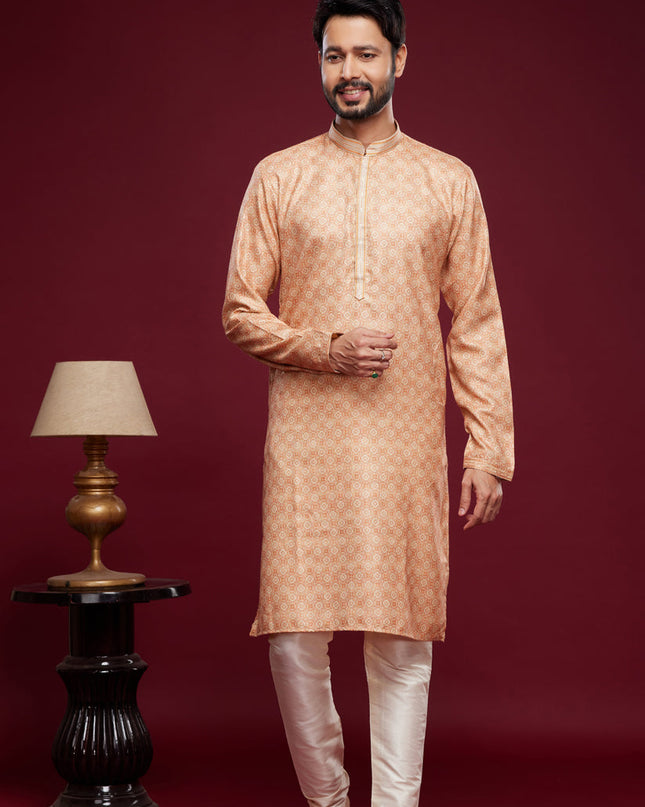 Peach Art Silk Digital Printed Kurta Set