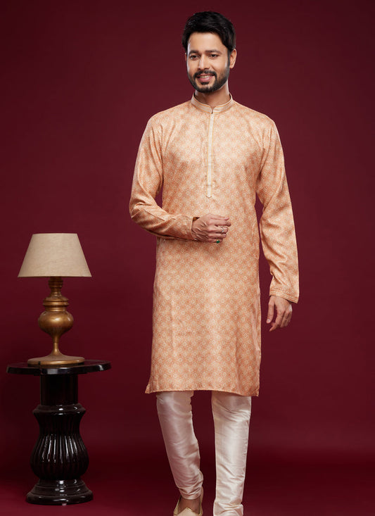 Peach Art Silk Digital Printed Kurta Set