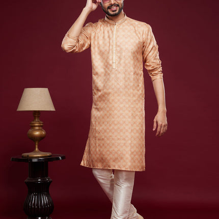 Peach Art Silk Digital Printed Kurta Set