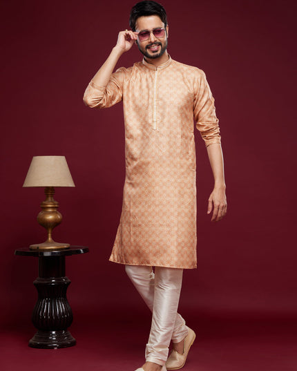 Peach Art Silk Digital Printed Kurta Set
