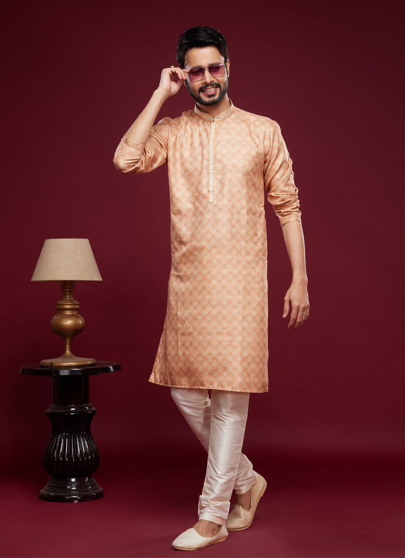 Peach Art Silk Digital Printed Kurta Set