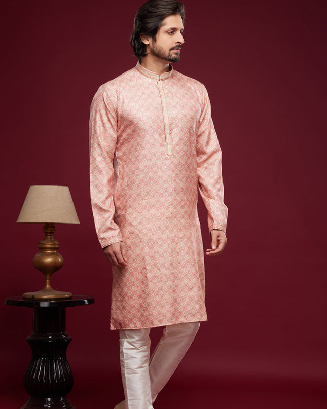 Salmon Pink Art Silk Digital Printed Kurta Set