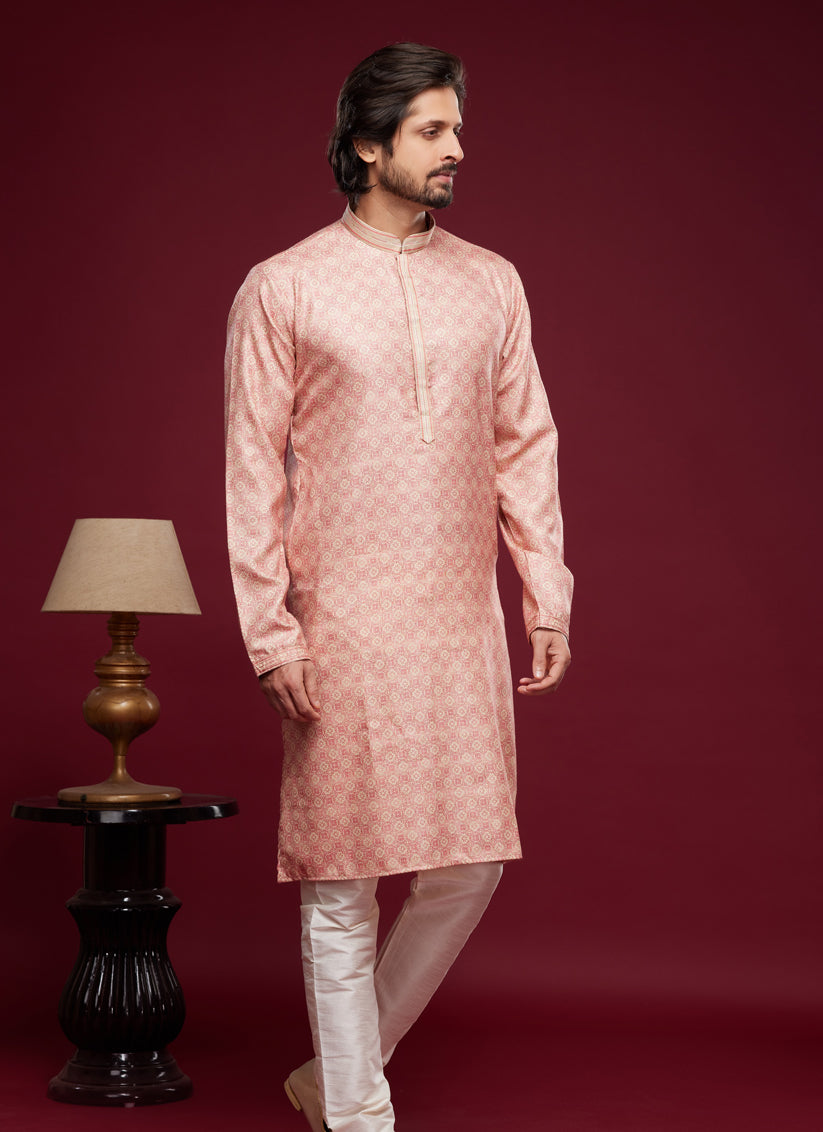 Salmon Pink Art Silk Digital Printed Kurta Set