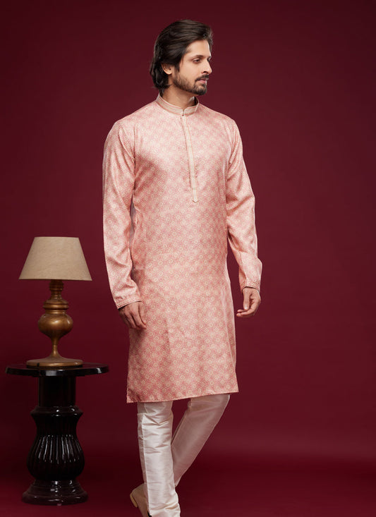 Salmon Pink Art Silk Digital Printed Kurta Set
