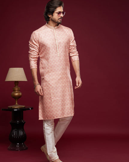 Salmon Pink Art Silk Digital Printed Kurta Set