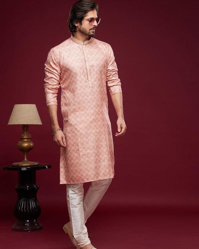 Salmon Pink Art Silk Digital Printed Kurta Set