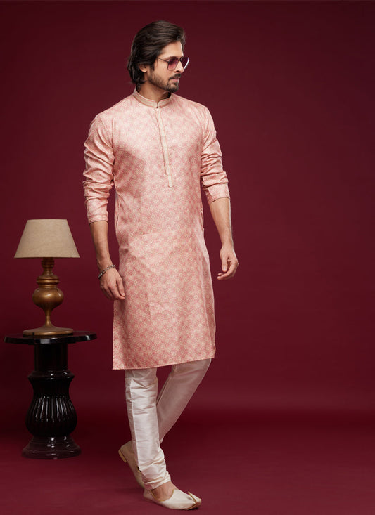 Salmon Pink Art Silk Digital Printed Kurta Set