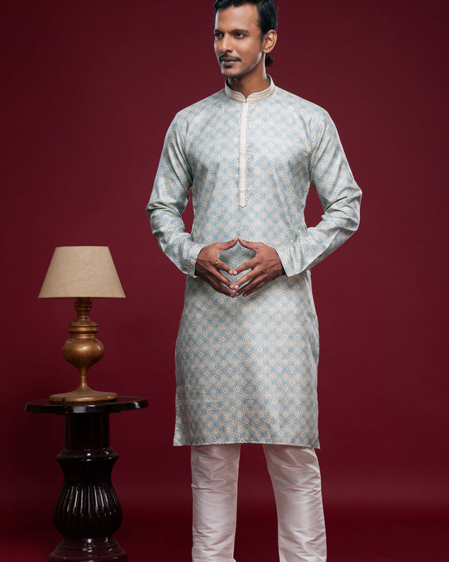 Sky Blue Art Silk Digital Printed Kurta Set