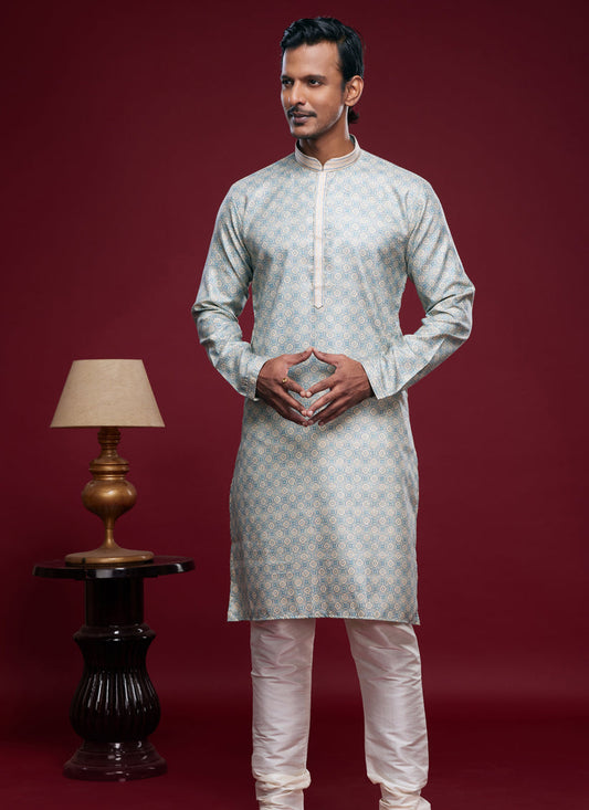 Sky Blue Art Silk Digital Printed Kurta Set