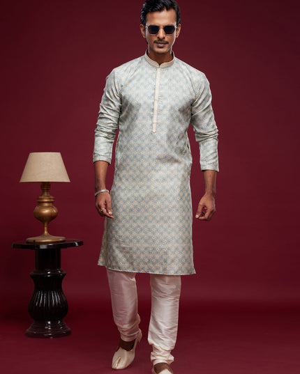 Sky Blue Art Silk Digital Printed Kurta Set