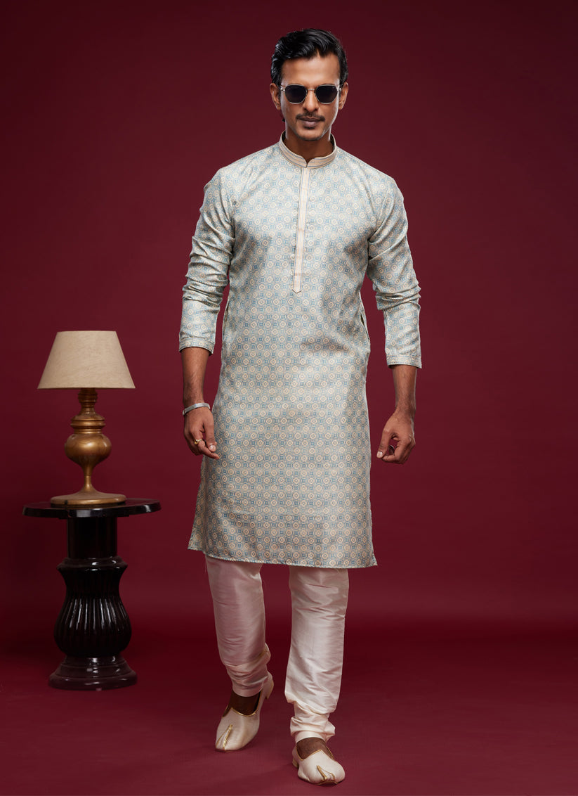 Sky Blue Art Silk Digital Printed Kurta Set