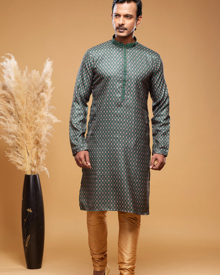 Bottle Green Art Silk Digital Printed Kurta Set