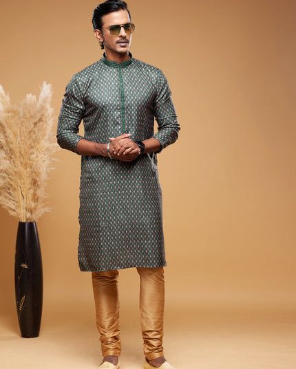 Bottle Green Art Silk Digital Printed Kurta Set