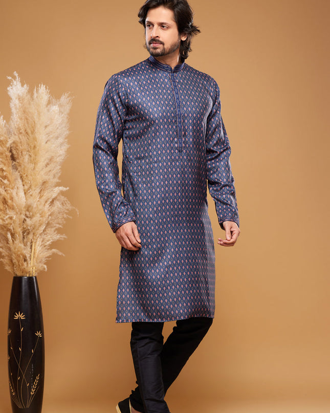 Navy Blue Art Silk Digital Printed Kurta Set