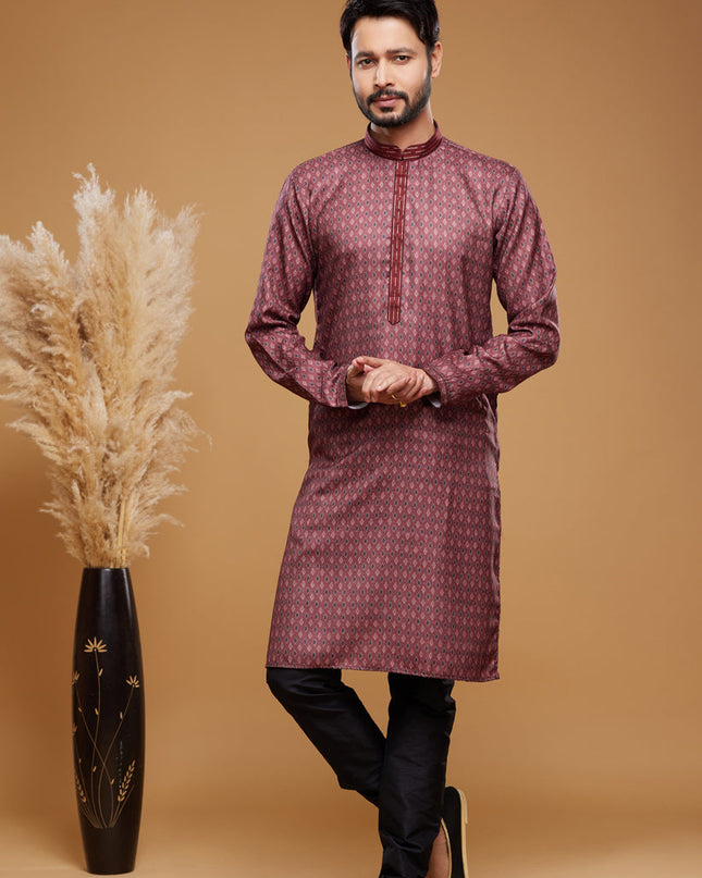 Maroon Art Silk Digital Printed Kurta Set
