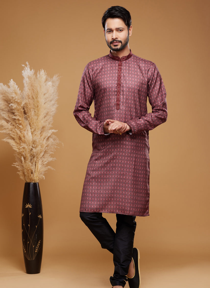 Maroon Art Silk Digital Printed Kurta Set