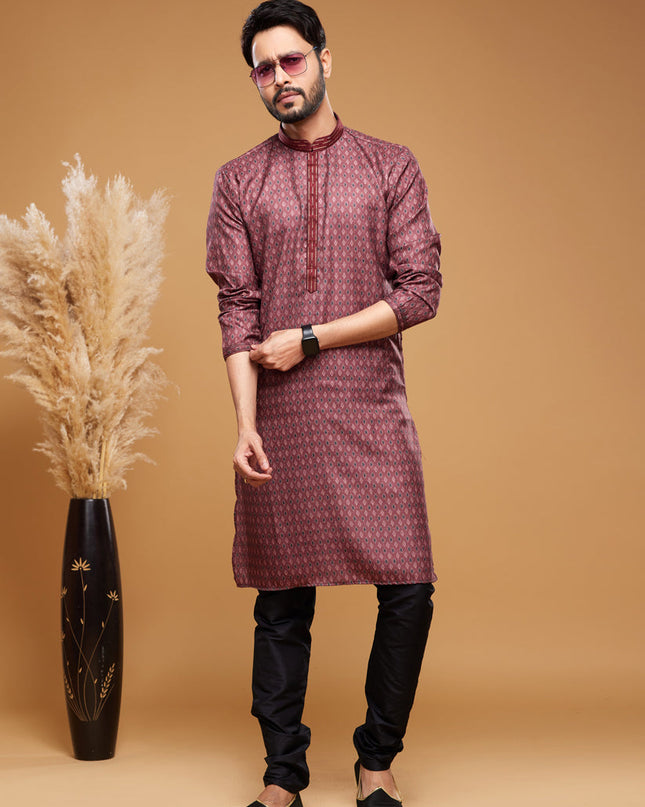Maroon Art Silk Digital Printed Kurta Set